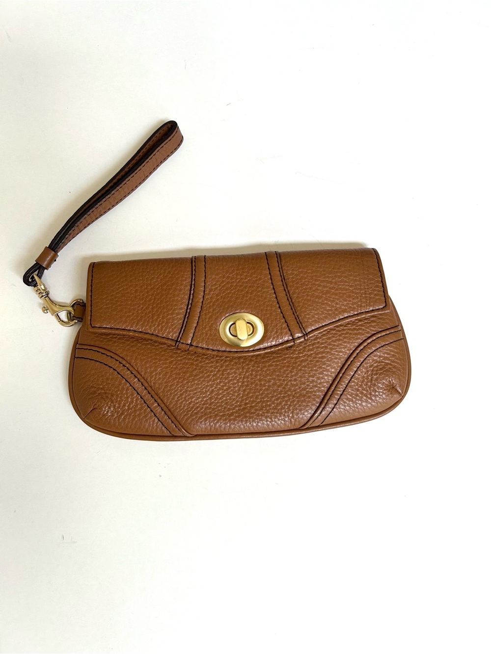 Talbots Pebble Leather Wristlet Clutch in Brown EC